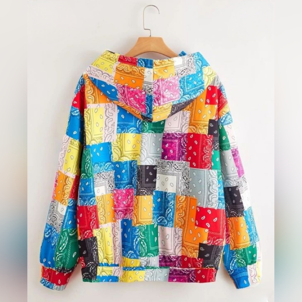 Patchwork Drawstring Oversized Hoodie